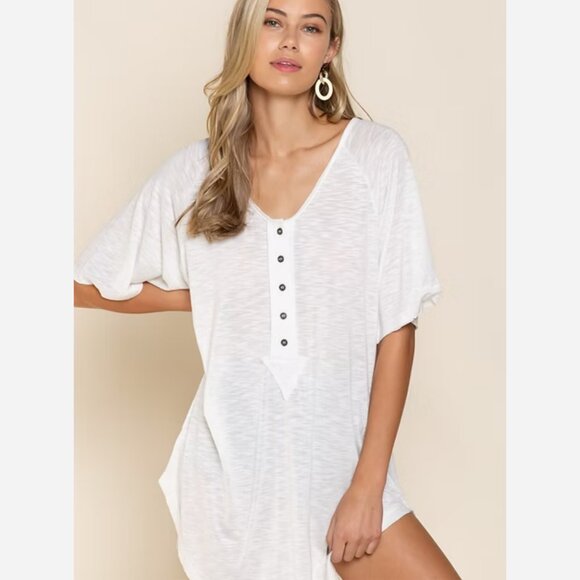 Comfy Lounge Top – Relaxed Fit Henley, High-Low Hem - Picture 1 of 8